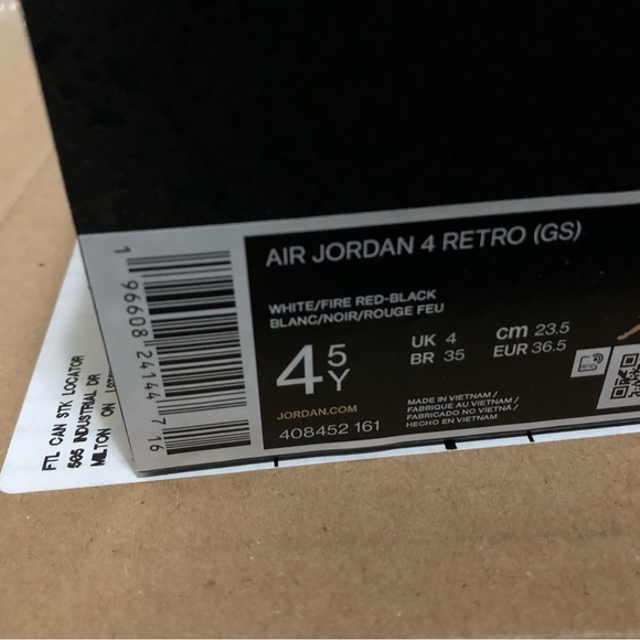 Nike Air Jordan 4 Red Cement GS 4.5y / 6w women wmns. - Picture 3 of 4